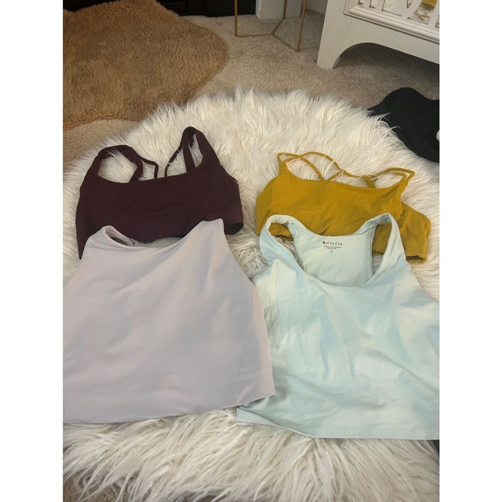 Lot of Athleta Cropped Athletic Tanks bra in Burgundy, Mustard, Light Gray, Mint